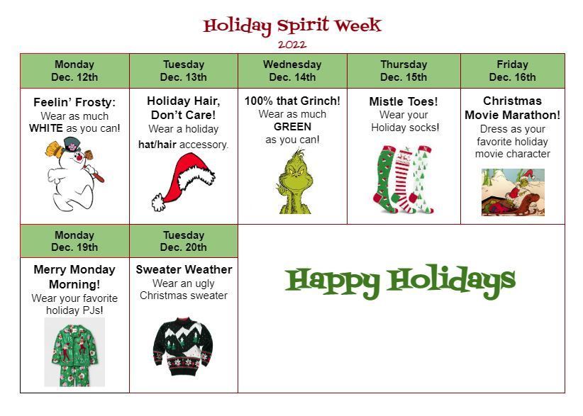Holiday Spirit Days Corunna Middle School