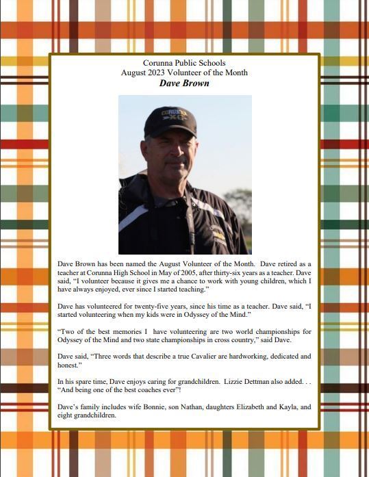August Volunteer of the Month Corunna Public Schools