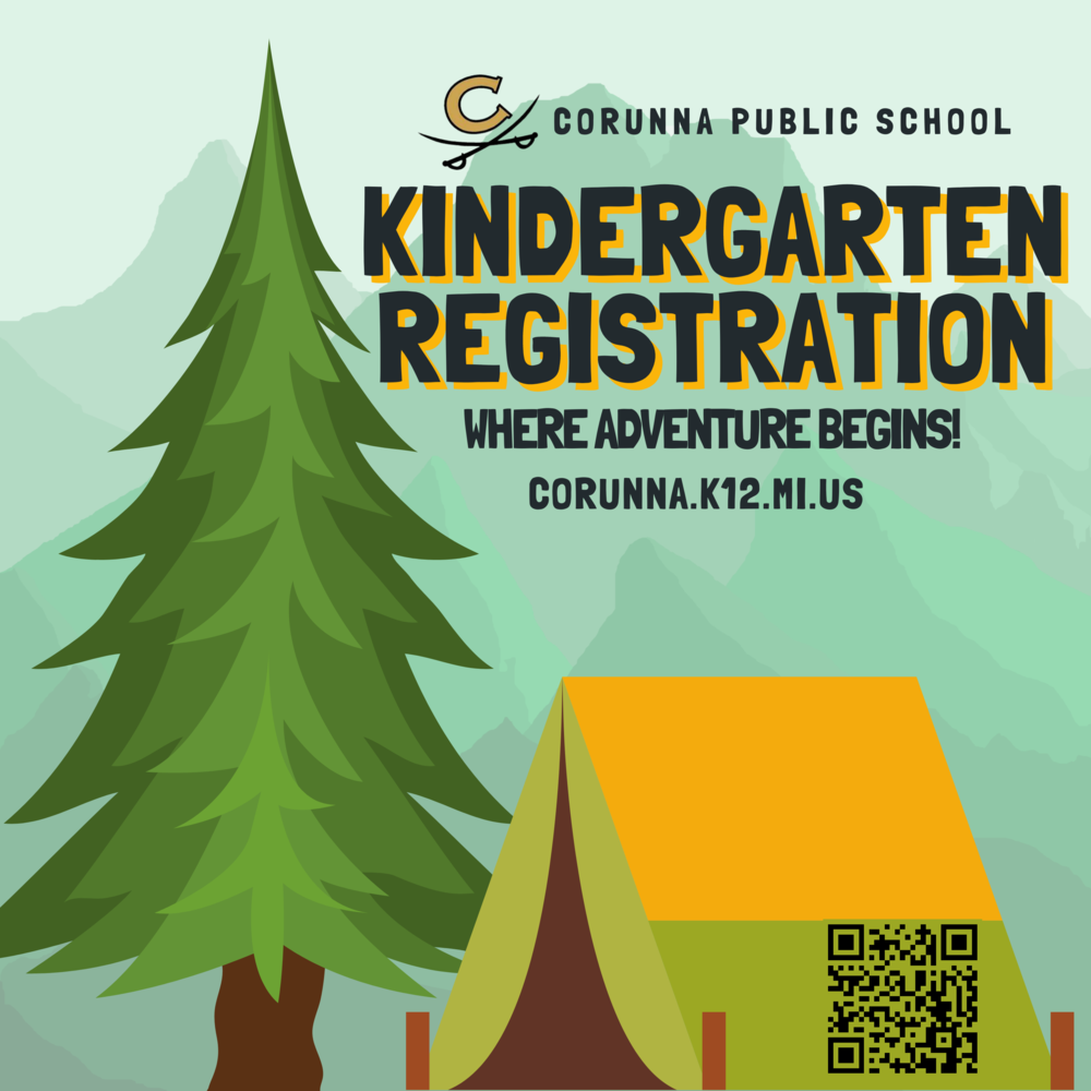 Kindergarten Registration image a tent and tree cartoon with a qr code included