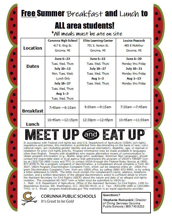 Summer Food Service Information (Meet Up and Eat Up) Corunna Public
