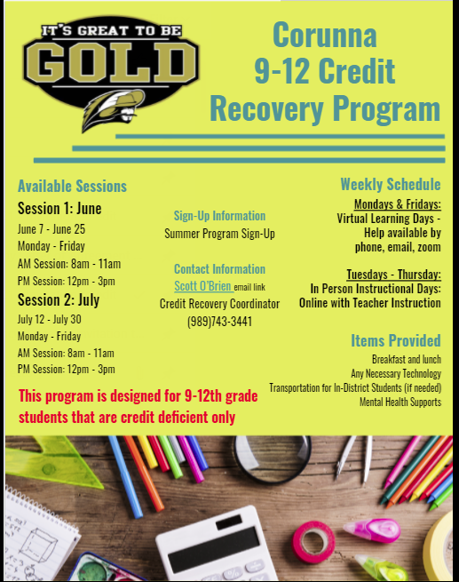 Summer School Sessions Announced Corunna High School